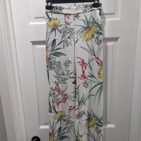 Zara Women's Size XS White Floral Printed Pants - Picture 1 of 3